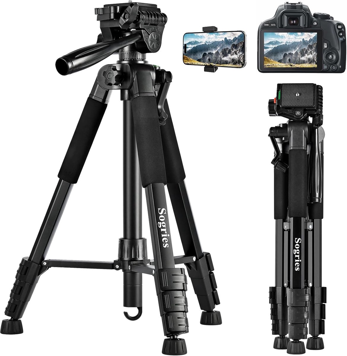 Professioneel 152cm Camera Statief voor DSLR, Smartphone en Camcorder - Lichtgewicht Aluminium