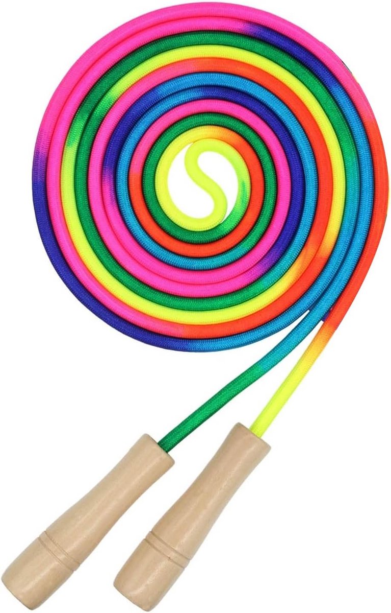 Verstelbaar Regenboog Springtouw met Houten Handvat voor Kinderen