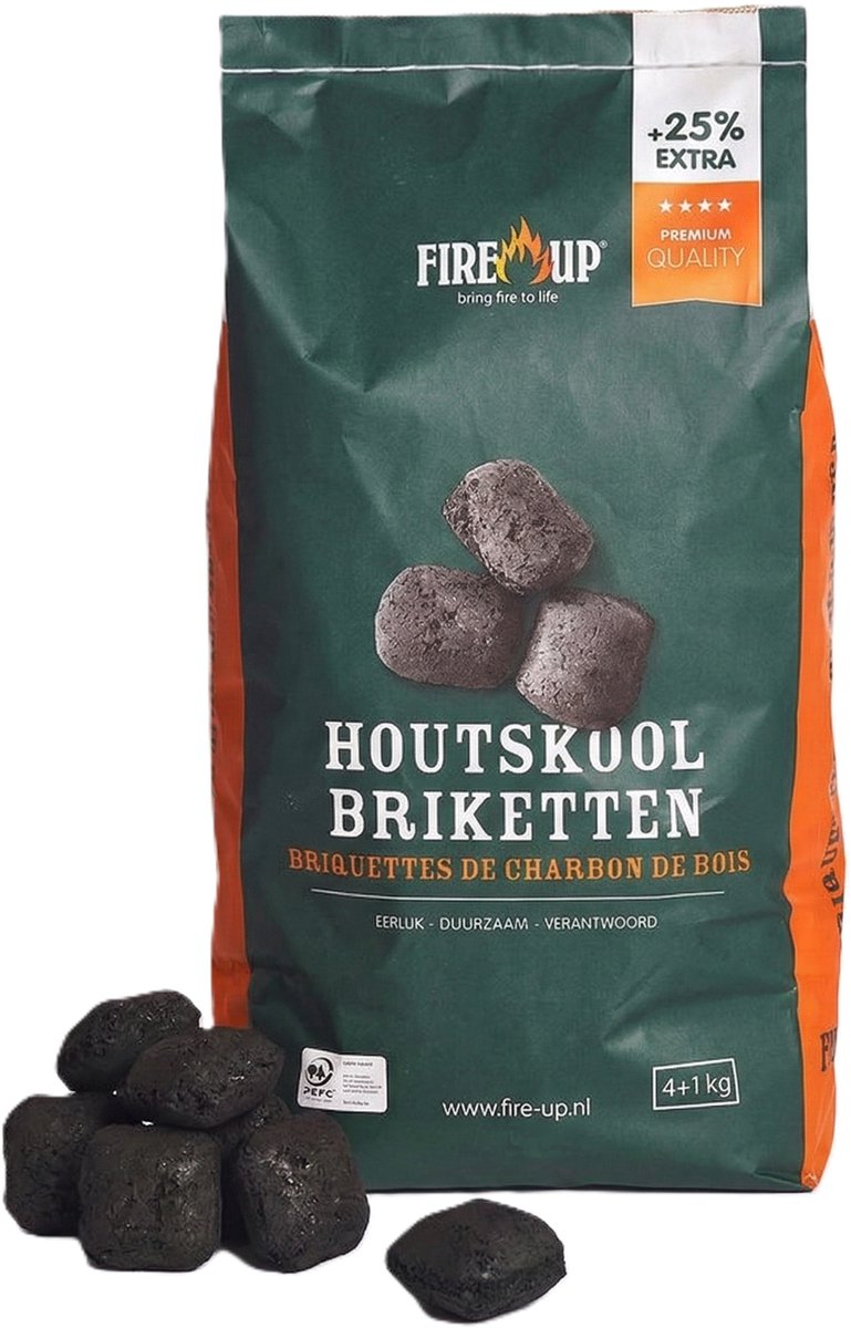 Bol.com Fire-up houtskool briketten - 1x zak met 5 kilo - BBQ/Barbeque artikelen aanbieding