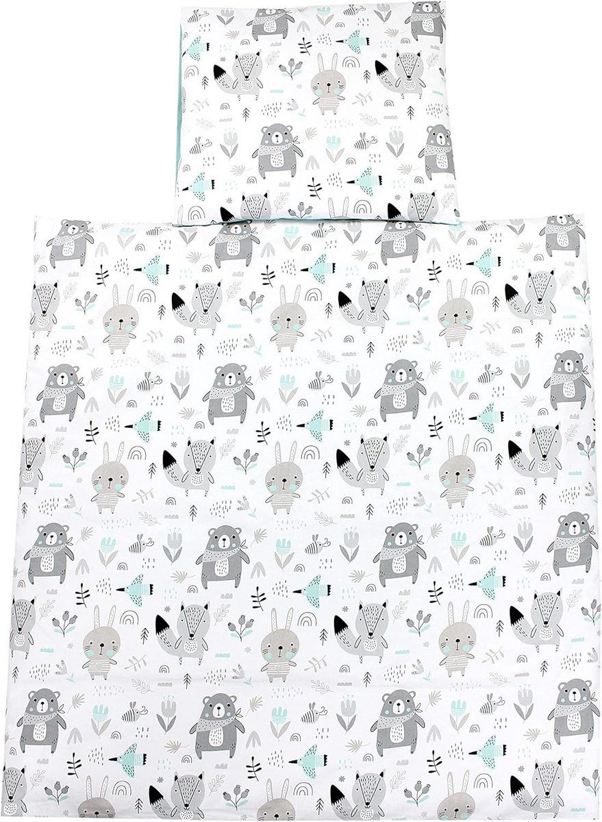 4-Delige Baby Beddengoed Set Wieg en Kinderwagen 80x80cm Katoen