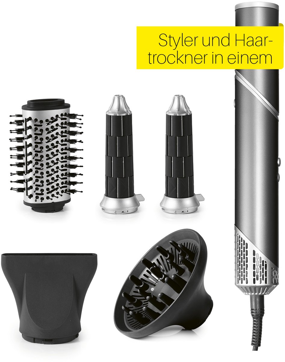 STYLE & SHINE by VITALmaxx Hairstyler Flex, 1500 W | Air Curler, krultang & stijltang in één | 5 opzetstukken & 3 temperatuurstanden | vervangt krulspelden | met geheugenfunctie & 1,8 m snoer