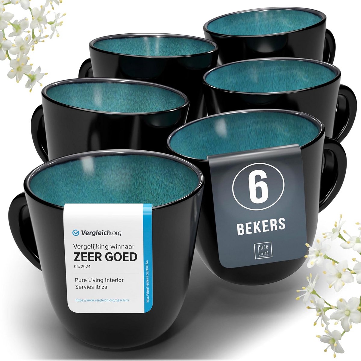 Set van 6 Steengoed Mokken Ibiza Serie - Moderne Koffiekopjes