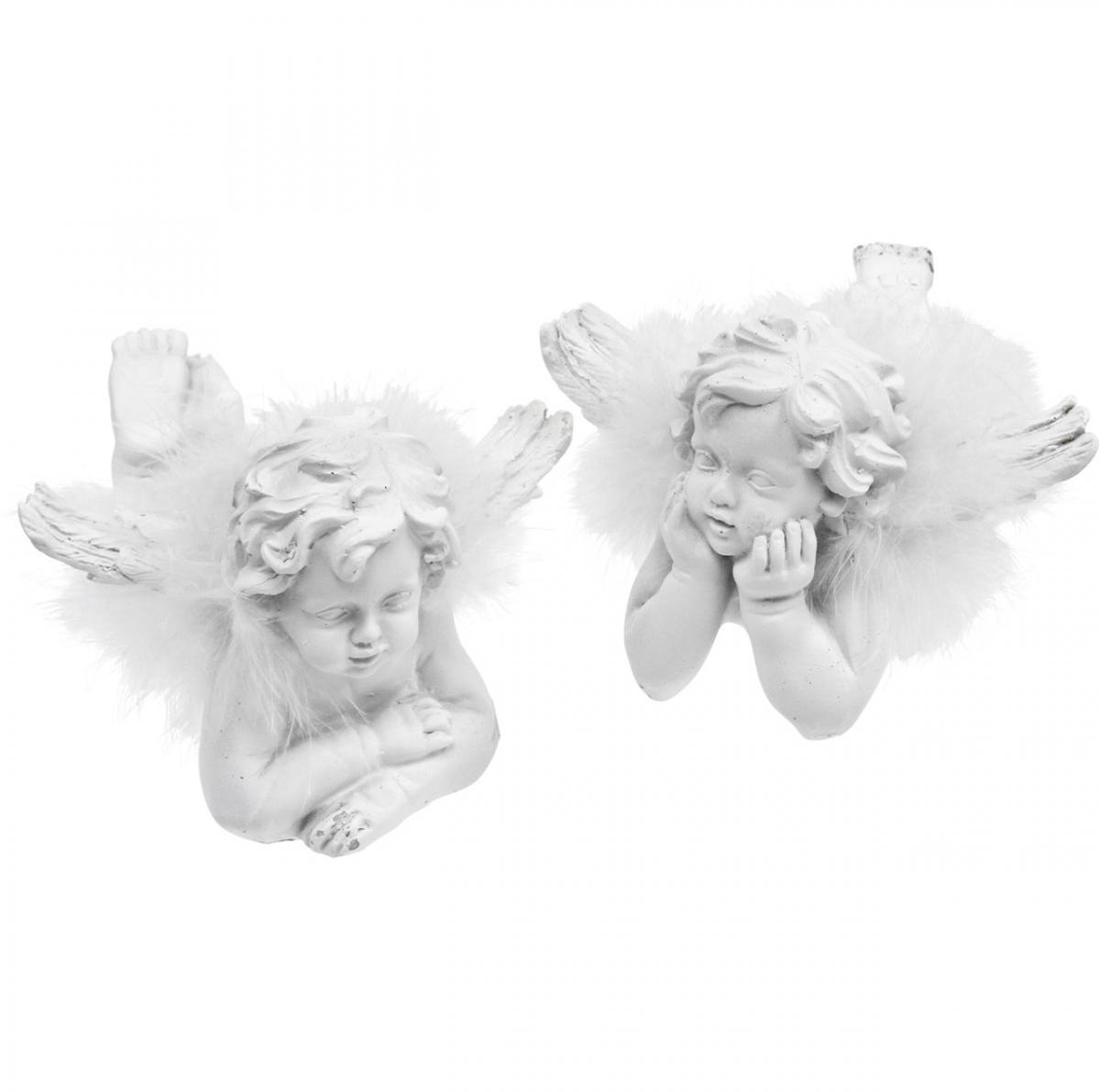 Engel liggend, kerstversiering, engelendecoratie met veren, Advent wit