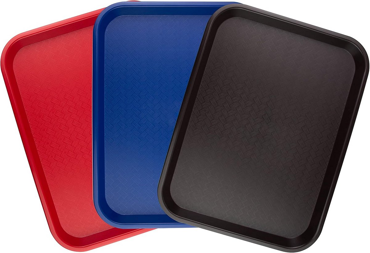 Set van 3 Rechthoekige Kunststof Serveerschalen - Rood, Blauw, Bruin