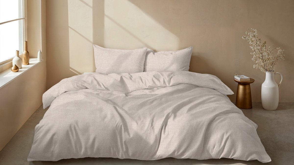Zo! Home Zohome Dekbedovertrek Striscia di Lino - Sandy Beige - Strepen - Dekbedovertrek - 240x200-220 cm - 100% Katoen - Lits-Jumeaux