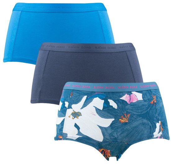 Björn Borg dames everyday cotton 3P mini boxershorts basic flowers bleu