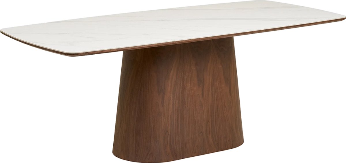 Artichok Nour Houten Eettafel Met Keramiek Blad - Donkerbruin - Wit - Gemarmerd - 6 tot 8 personen - 200 x 90 cm