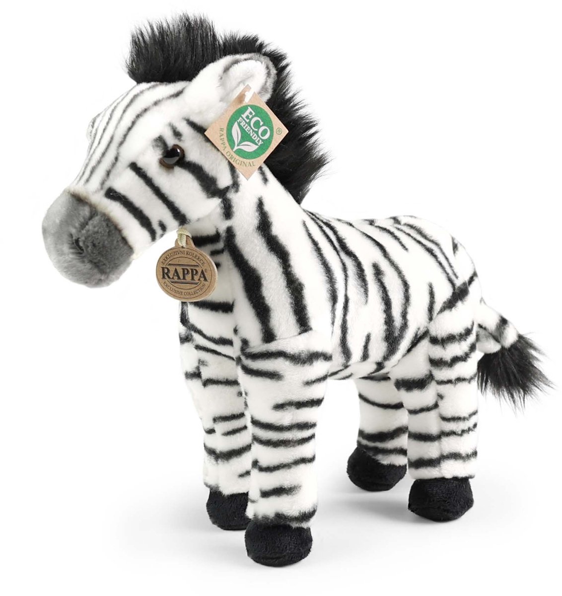 Rappa ECO knuffel zebra 30 cm - realistische knuffel van recyclede PET flessen - zwart wit