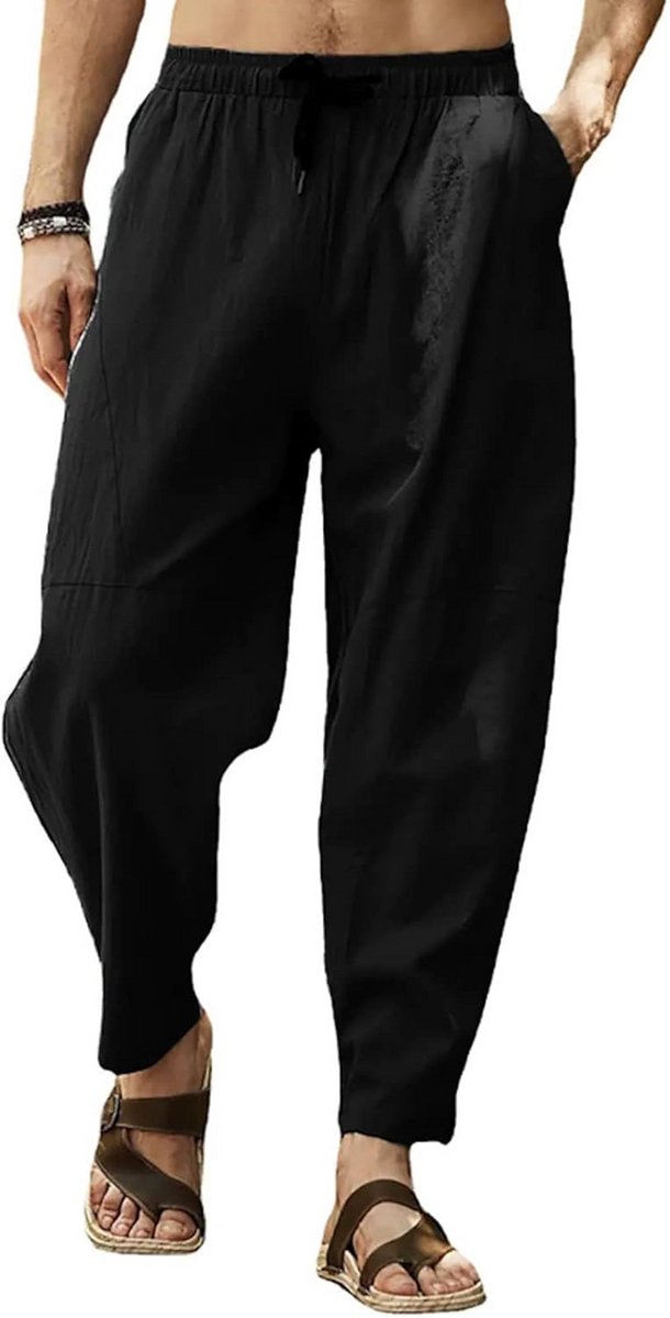 Casual Linnen Broek voor Heren met Elastische Taille en Trekkoord