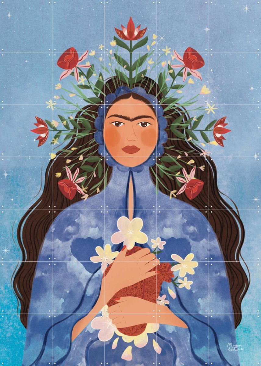 IXXI Frida Kahlo, Mirjam de Ruiter - 100 x 140 cm - Gratis ophangtool - Grote wanddecoratie en posters - Kleurrijk, Illustraties, Bloemen, Botanisch
