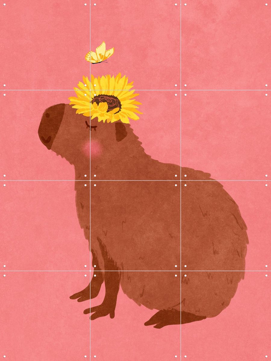 IXXI Capybara With Sunflower, Raissa Oltmanns - 60 x 80 cm - Gratis ophangtool - Grote wanddecoratie en posters - Illustraties, Cartoonesk, Digitale