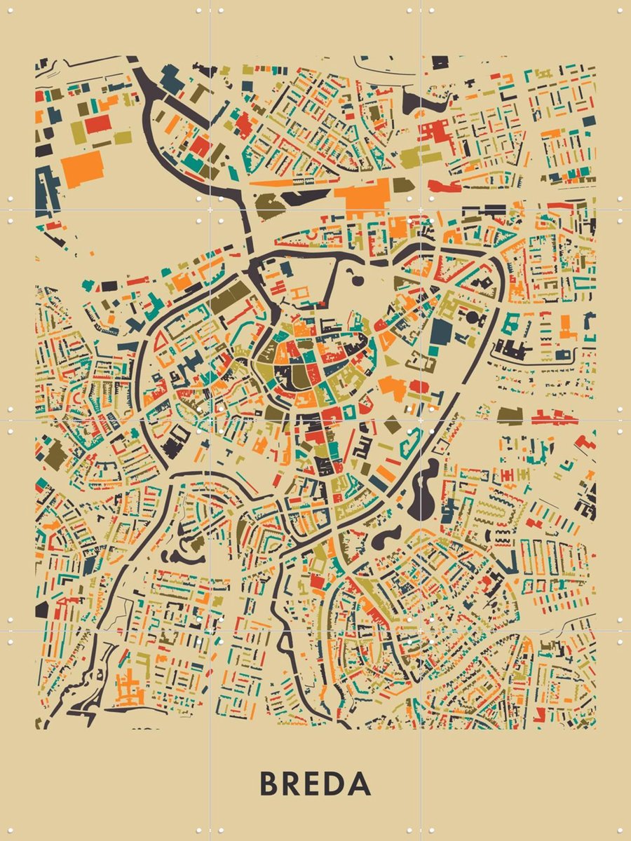 IXXI Breda Mosaic Map, Kunst in Kaart - 60 x 80 cm - Gratis ophangtool - Grote wanddecoratie en posters - Kleurrijk, Illustraties, Geometrische Kunst