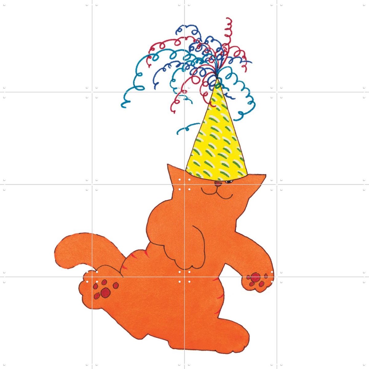 IXXI Dikkie Dik met Feesthoedje, Dikkie Dik - 80 x 80 cm - Gratis ophangtool - Grote wanddecoratie en posters - Kleurrijk, Illustraties, Speels