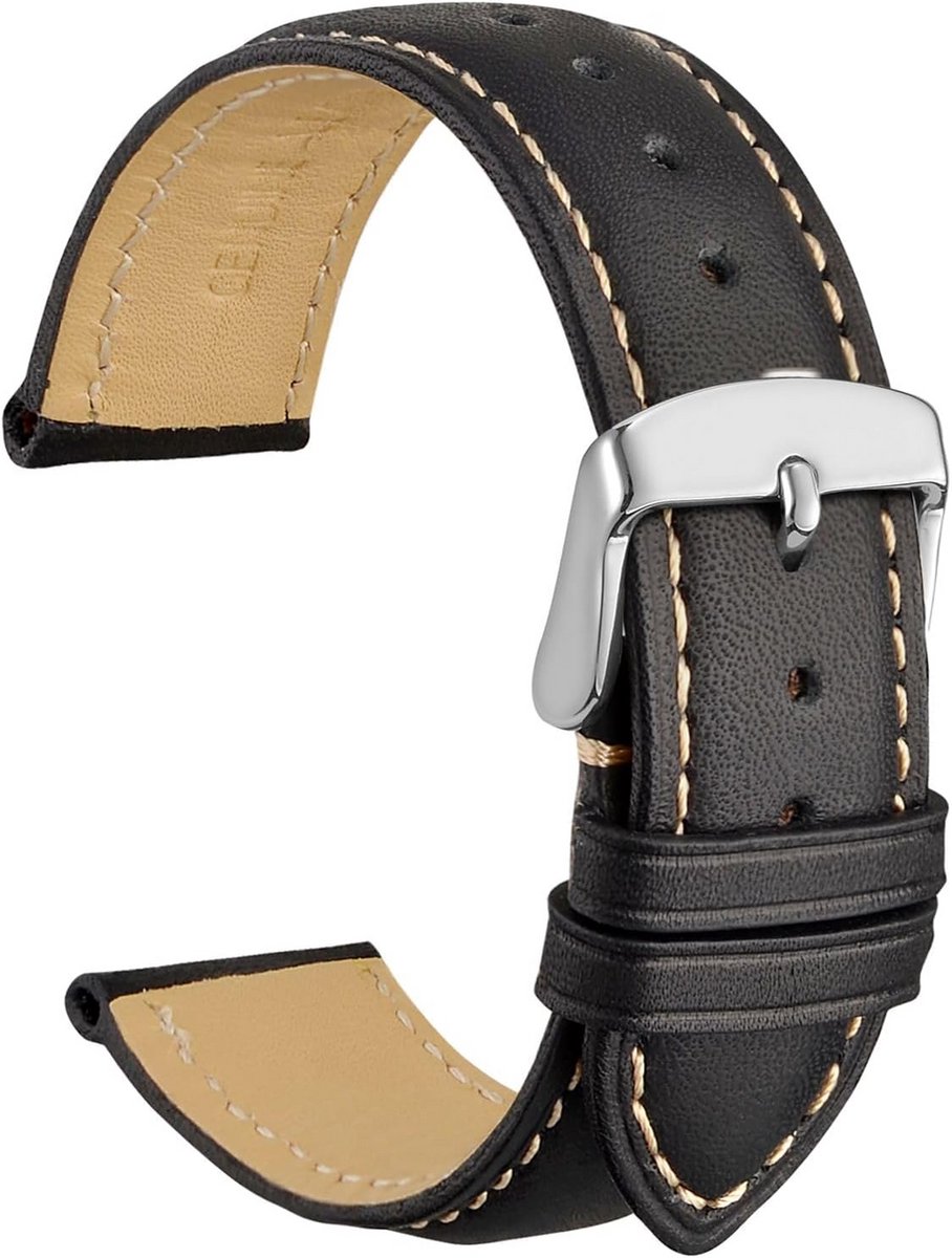 Vintage Leren Horlogeband met Zilveren Gesp, Vervangende Band in Diverse Maten