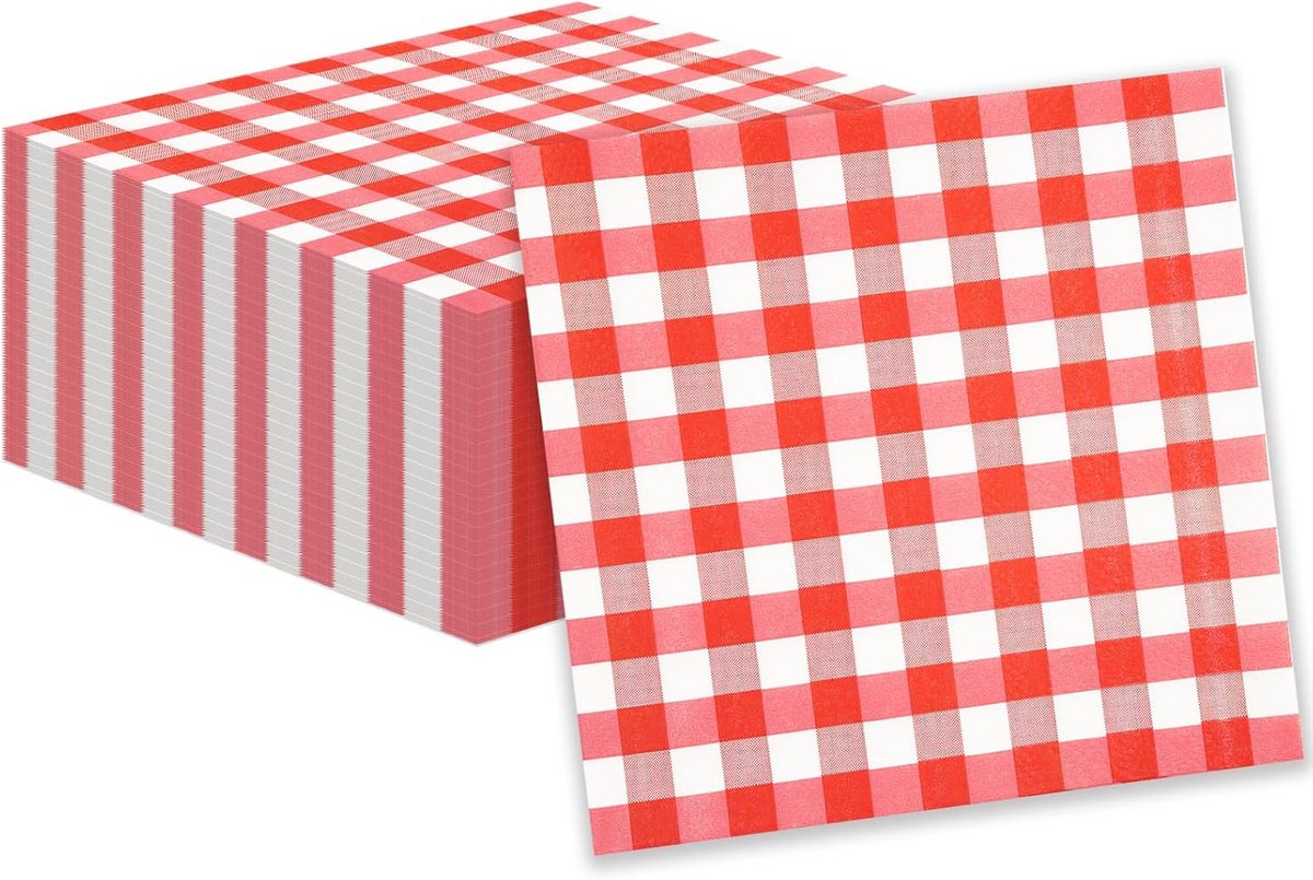 40 Servetten Ruitjespatroon – Rode Cocktail Servetten voor Feestjes en Picknicks