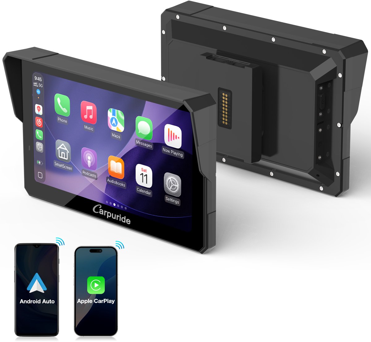 Carpuride W603D Kabelloses Carplay Android Auto Für Moto Mit 1080p Doppelkameras