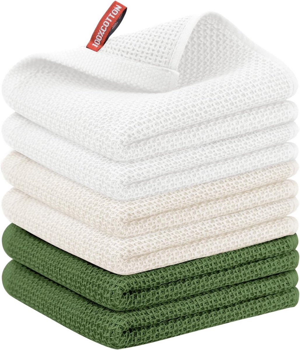 Set van 6 Keukenhanddoeken 100% Katoen Absorberend en Sneldrogend