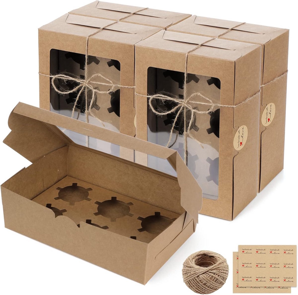 20 stuks 6-vaks cupcake dozen met venster van kraftpapier