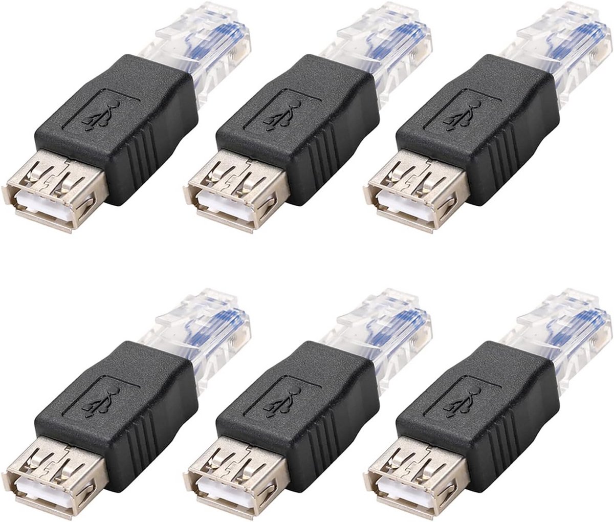 Set van 6 USB A Vrouwelijk naar RJ45 Mannelijk Netwerk Adapter Converters