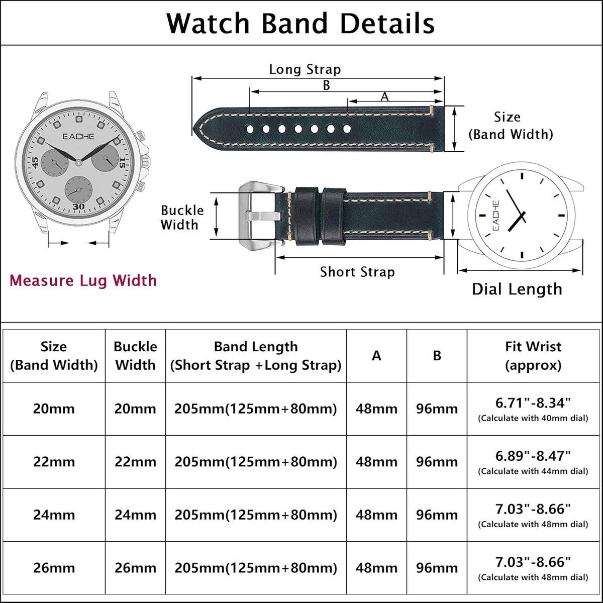Vintage Leren Horlogeband voor Horloges - Verschillende Breedtes en Kleuren
