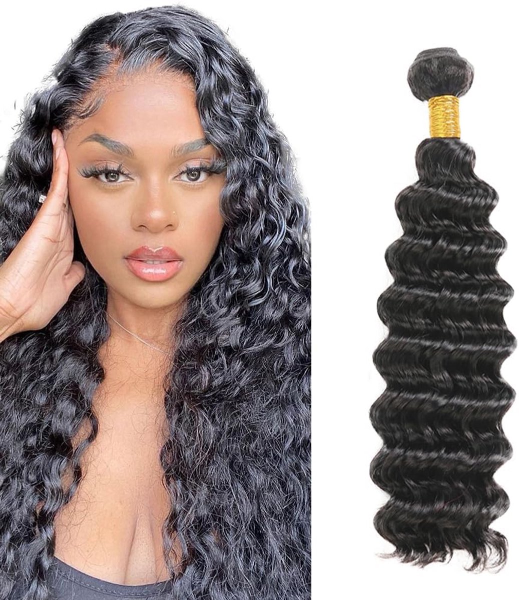 Diepe Golf Menselijk Haar Bundels Remy Haar Extensions 1B Natuurlijk Zwart