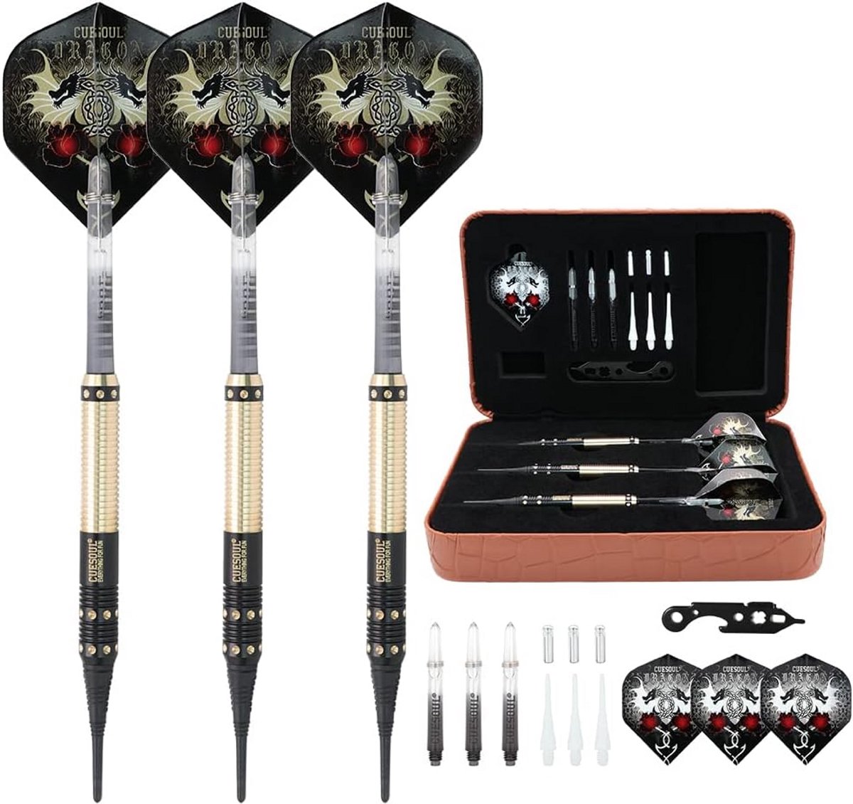 Softtip Darts Set 16 Gram - Inclusief Luxe Werpcade met 8 Verschillende Designs