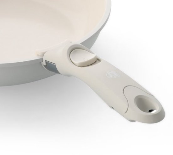 GreenChef Click Pannenset 11-delig – PFAS-vrije antikleeflaag – Pannenset inductie - Keramische pan - Ovenbestendig tot 200°C – Afneembare Handgreep - Met glazen deksel - Crème