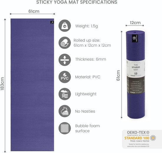 Antislip Yogamat voor Yoga en Pilates - Oeko-Tex Certificaat - Scheurbestendig en Duurzaam - 183 cm x 61 cm x 6 mm — afbeelding 4