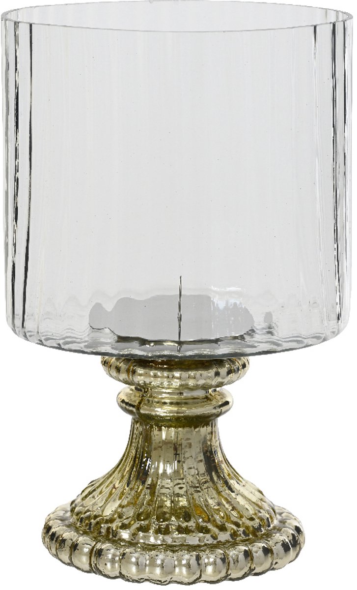 Decoris kandelaar glas deco 15x25cm transparant, goud