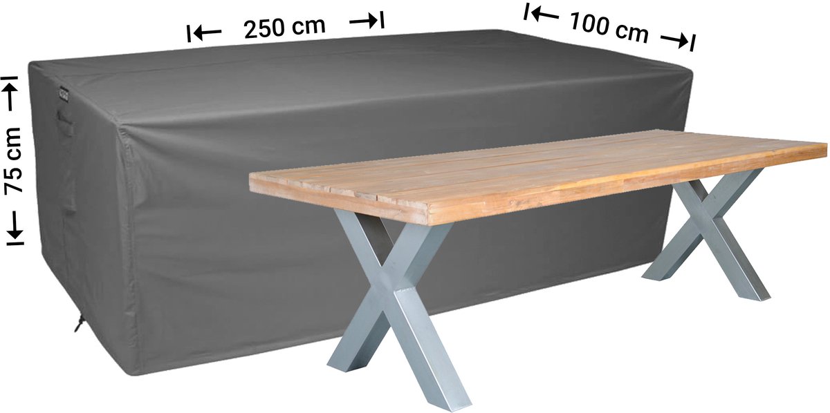 Raffles Covers Beschermhoes tuintafel - 250 x 100 H: 75 cm - D-RT250 - Waterdicht - Ademend - UV-bestendig - Elastisch rijgkoord - Beschermhoes tuinmeubelen