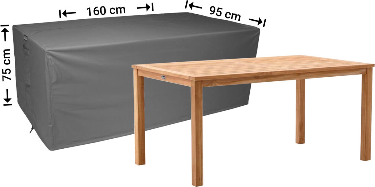 Raffles Covers Beschermhoes tuintafel - 160 x 95 H: 75 cm - D-RT160 - Waterdicht - Ademend - UV-bestendig - Elastisch rijgkoord - Beschermhoes tuinmeubelen