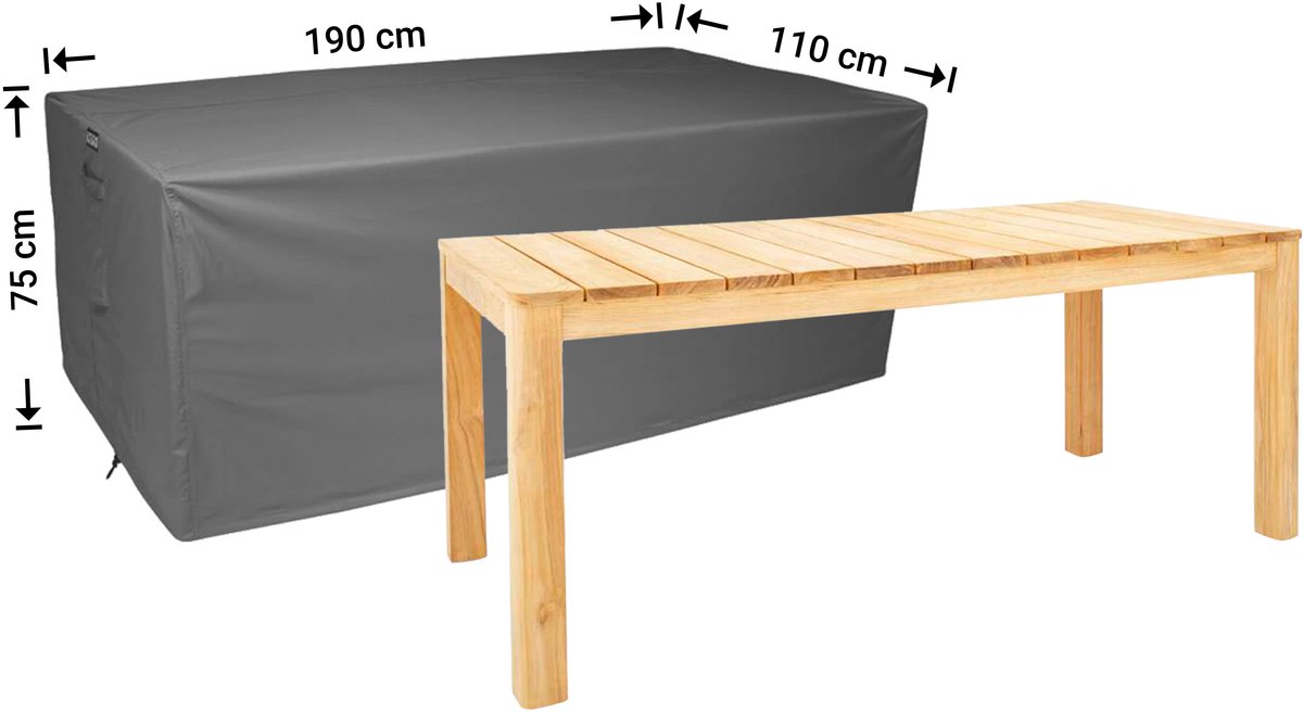 Raffles Covers Beschermhoes tuintafel - 190 x 110 H: 75 cm - D-RT190110XL - Waterdicht - Ademend - UV-bestendig - Elastisch rijgkoord - Beschermhoes tuinmeubelen Antraciet