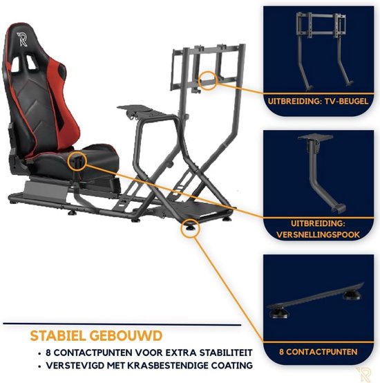 Racing Simulator Cockpit - Verstelbare Stoel met Stalen Frame voor Simracing - Geschikt voor Beginners en Professionals — afbeelding 3