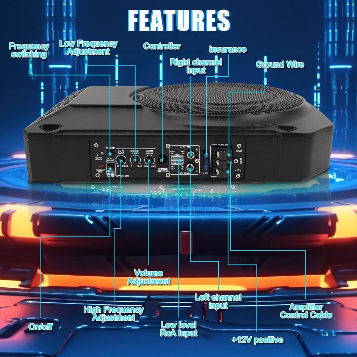 Underseat Subwoofer - Auto Versterking - Speakers - Muziek – foto 7