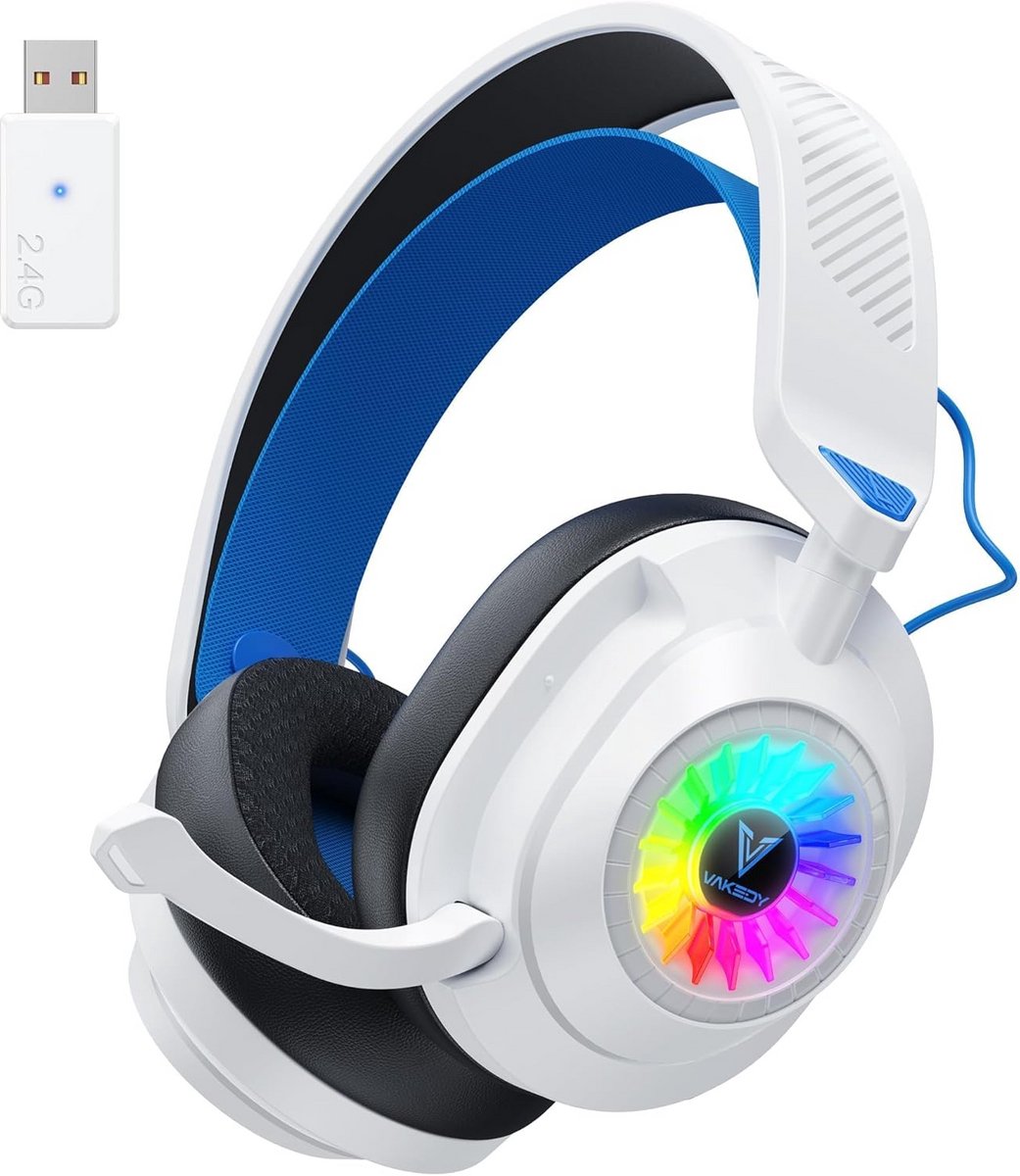 Draadloze Gamingheadset voor PS5, PC, PS4, en Switch - Ruisonderdrukkende Over-Ear Hoofdtelefoon met Microfoon, 50 Uur Batterij en RGB-Licht