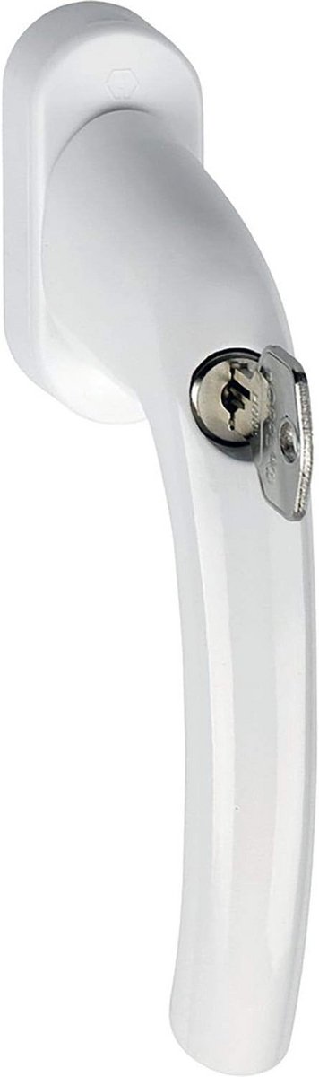 Raamcrank met slotcilinder 45 graden, vierkante pen 7 x 35 mm, wit