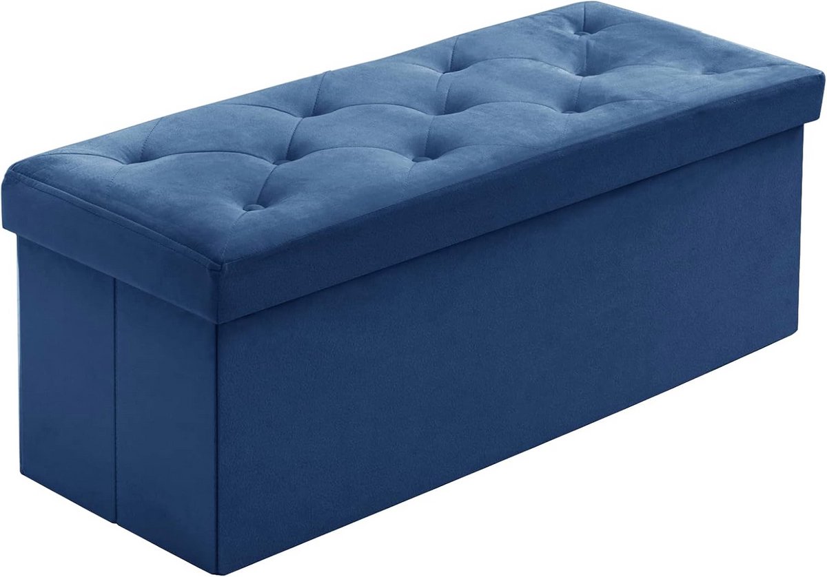 Opvouwbare Zitbank met Opbergruimte - Fluwelen Poef voor Woonkamer, Slaapkamer, Hal - Blauw 110 x 40 x 40 cm