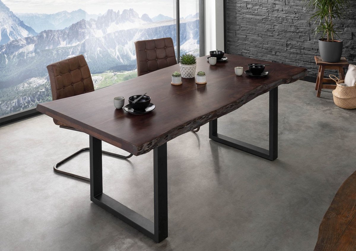 MASSIVMOEBEL24 .DE FREEFORM eettafel bruin gelakt massief hout acacia 220x100x77 cm (BxTxH)