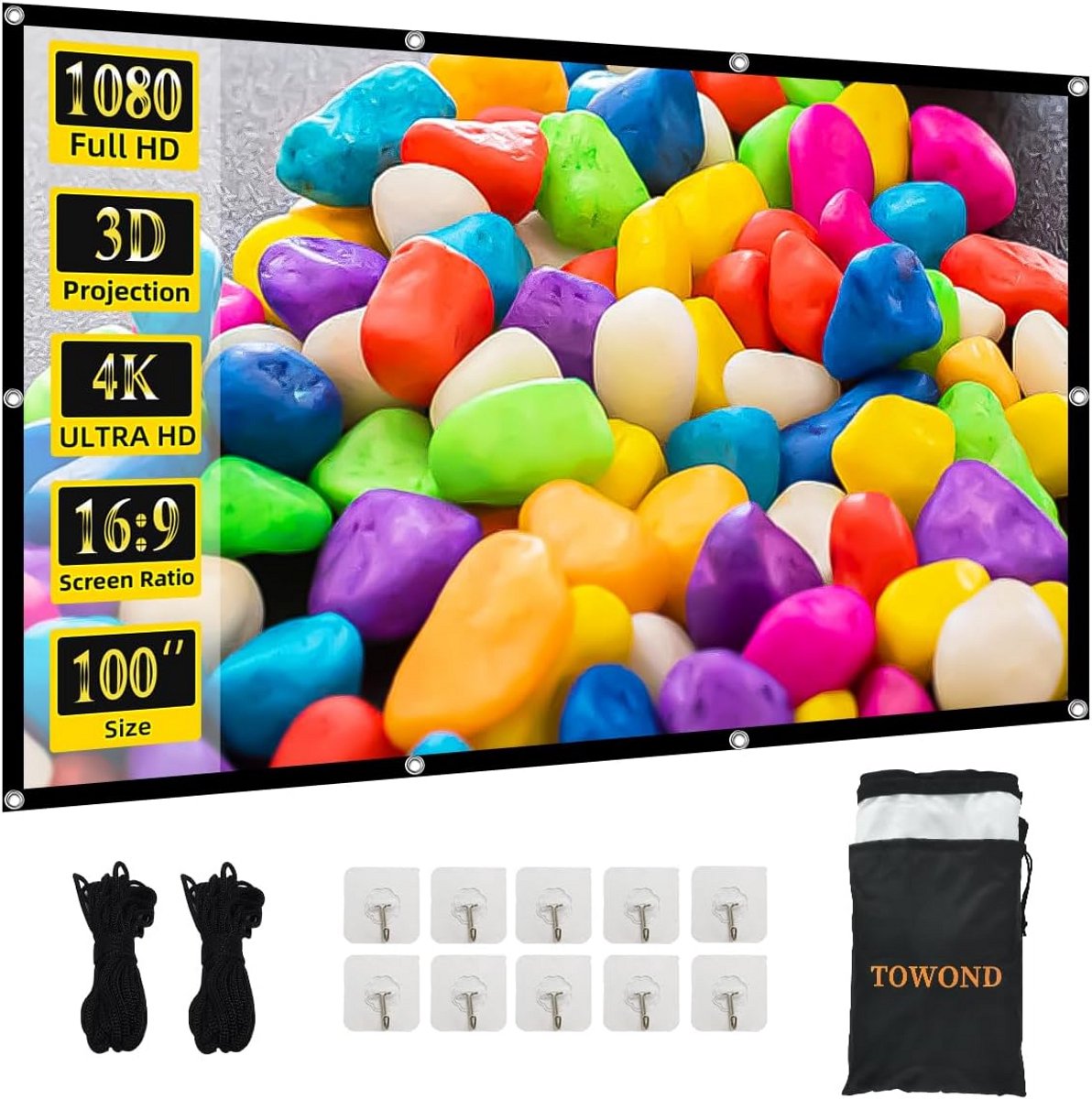 Draagbaar 100 Inch 4K HD Projectorscherm Opvouwbaar voor Binnen en Buiten