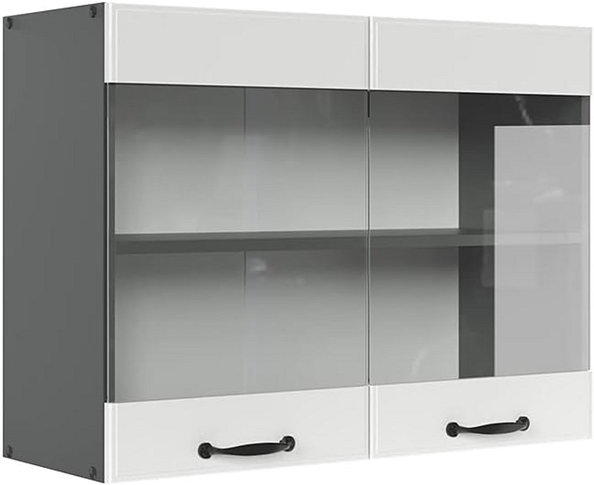 Wandglaskast Keuken Landelijke Stijl 80 cm Wit/Antraciet