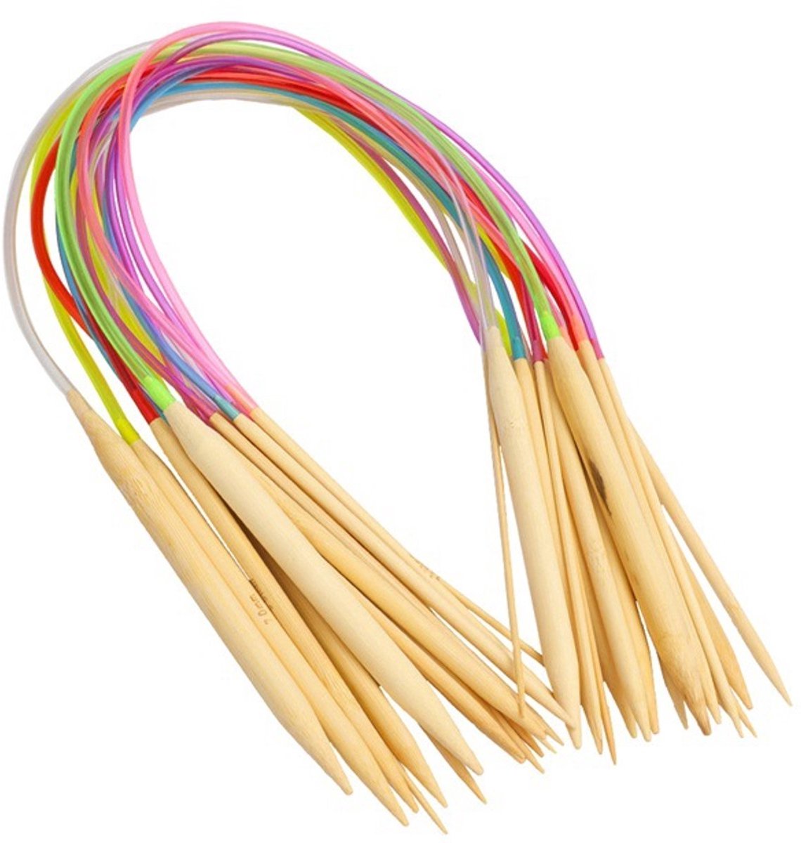 18x Rondbreinaalden - Circular knitting needles - Bamboe - Flexibel - 40 cm lang - Maten: 2.0 - 2.25 - 2.5 - 2.75 - 3.0 - 3.25 - 3.5 - 3.75 - 4.0 - 4.5 - 5.0 - 5.5 - 6.0 - 6.5 - 7.0 - 8.0 - 9.0 - 10.0 MM - Jonyx