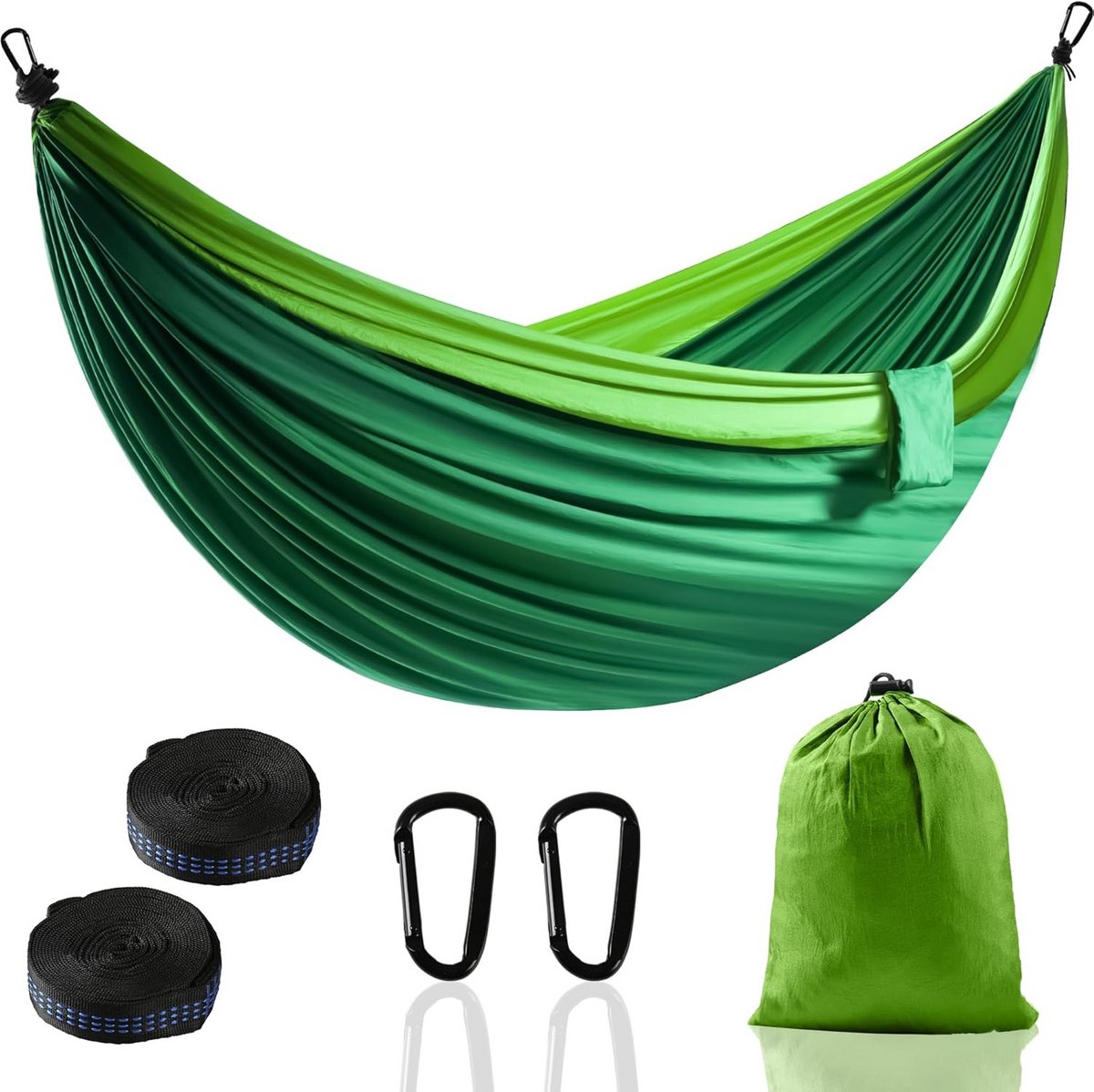 Lichte en Draagbare Camping Hangmat met Twee Boomriemen - Ideaal voor Hiken en Kamperen (280x140cm, Donkergroen)