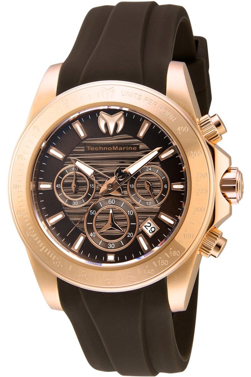 TechnoMarine Manta TM-219038 Heren Horloge - Waterdicht - Analoog - Quartz Uurwerk - Roestvrij Staal met bruine Wijzerplaat - 42mm