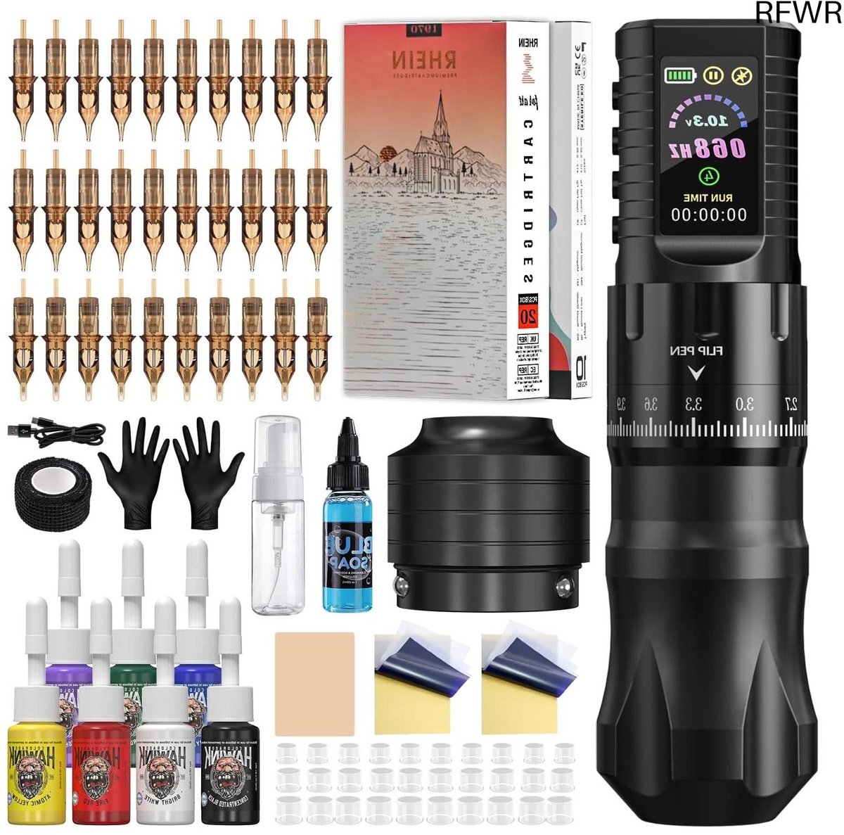 Tattoo Machine met Accessoires - Tattoo kit Draadloos - Complete Set - Werkbank