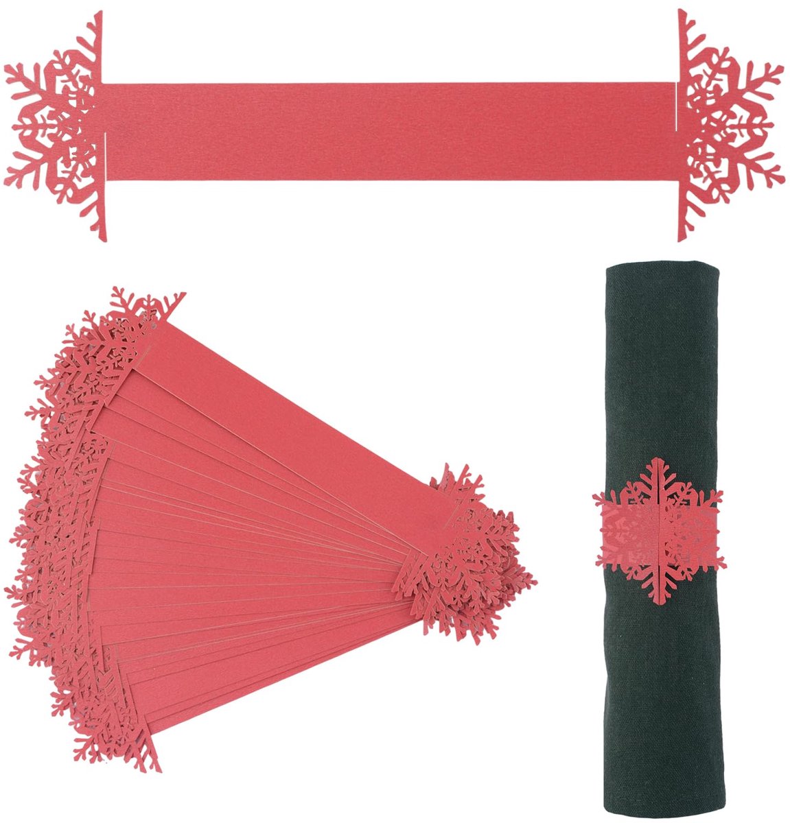 Papieren Kerst Servet Ringen - Parelrode Sneeuwvlok Design - 50 Stuks
