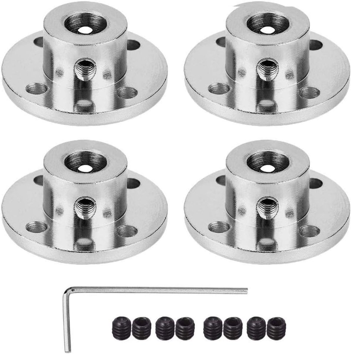 Een set van 4 flenskoppelingen geschikt voor motoraskoppelingen van 8 mm.