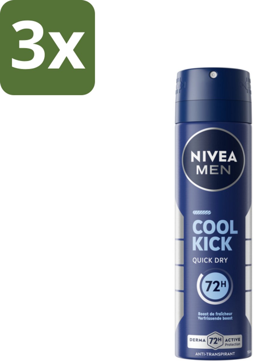 NIVEA Men Deodorant Spray Cool Kick 150 ml - Bulkverpakking - 3 stuks