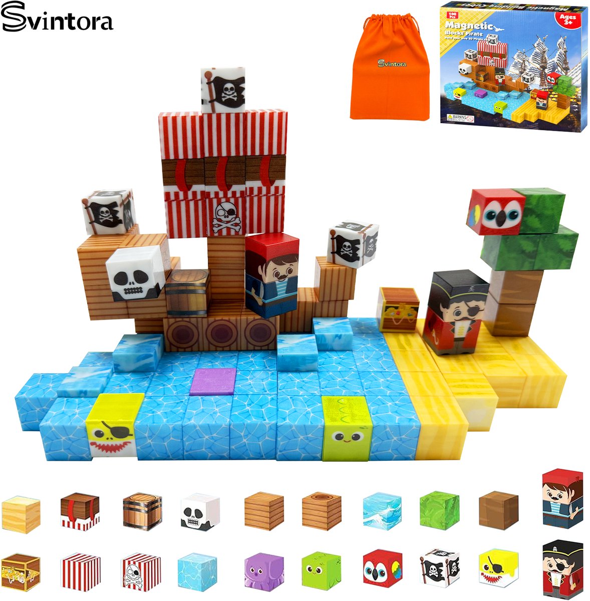 kinderspeelgoed-Magnetische Blokken Speelgoed-Svintora® 100 stuks Magnetic Tiles-Montessori Speelgoed- Voor 3+ jaar-Speelgoed Travel Set