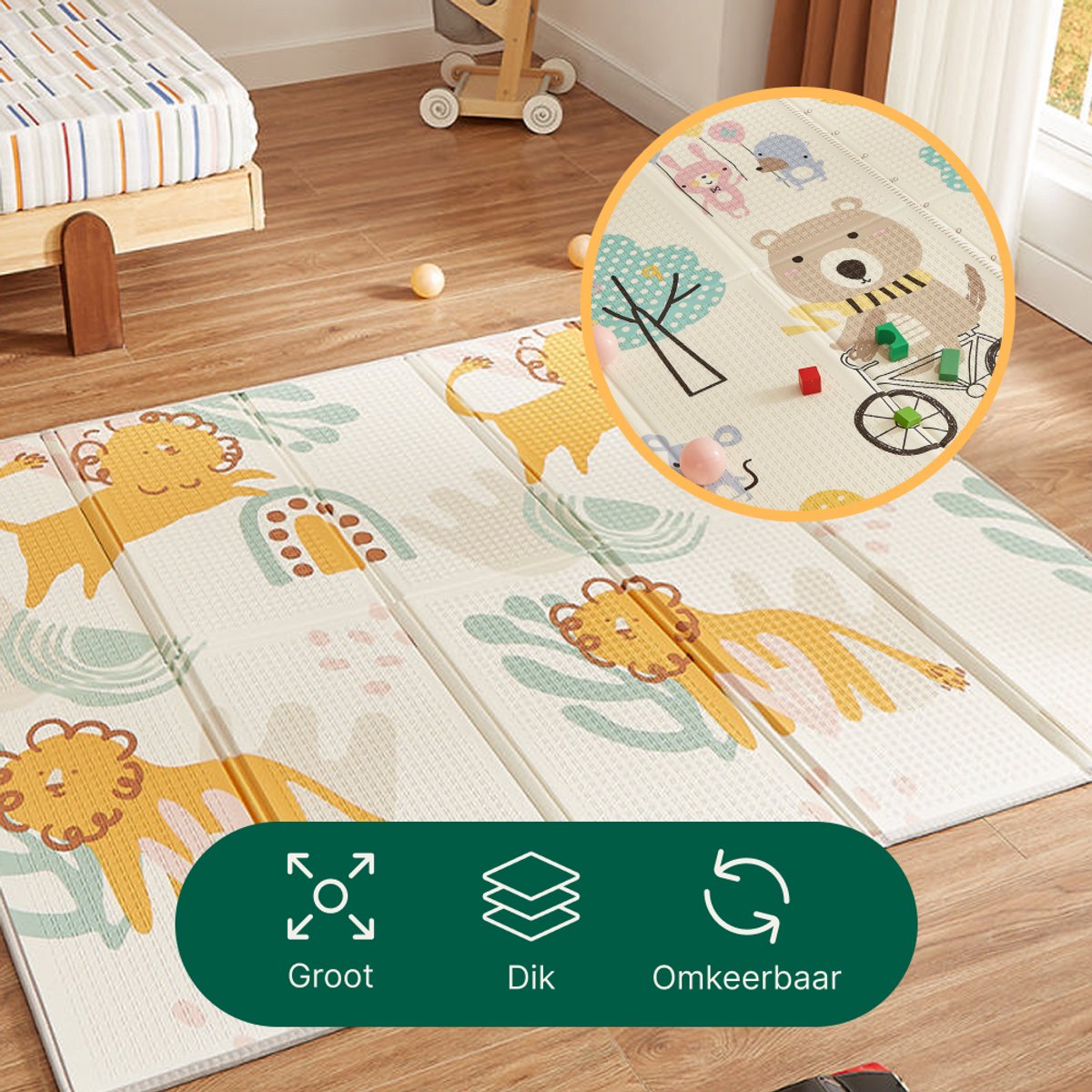 CASABEL Baby Speelmat, 180x150cm, Opvouwbare en Waterdichte Babymat met Leeuwendesign thumbnail 5