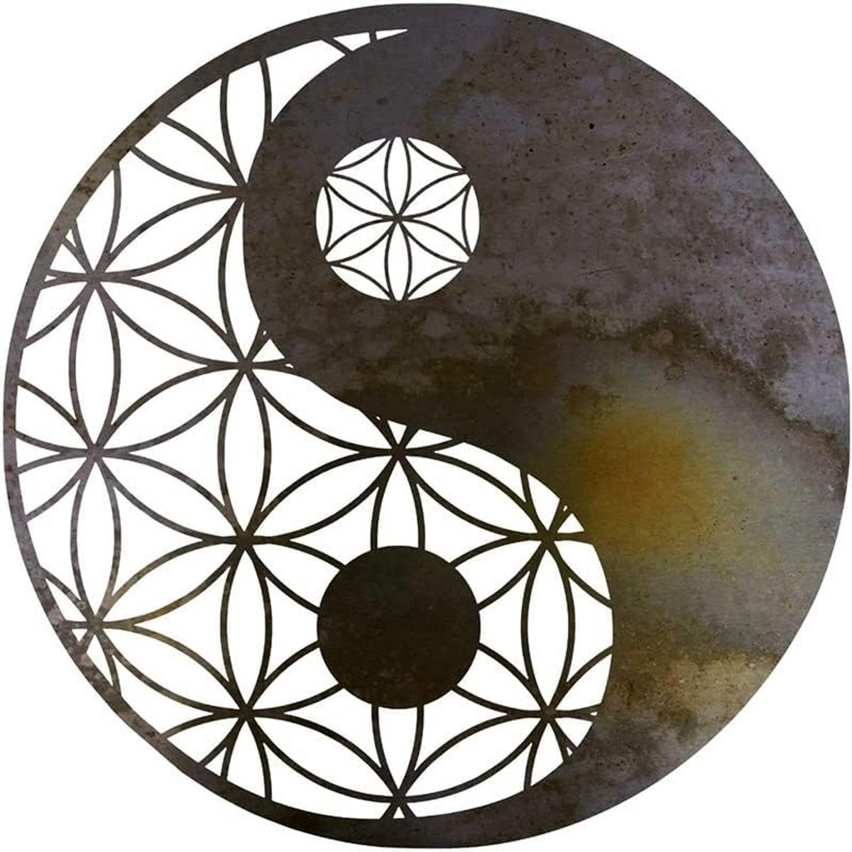 Metalen Wanddecoratie Yin Yang Bloemen des Levens Geometrisch Kunst Wandsculptuur